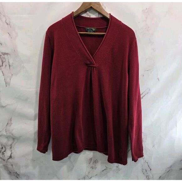 Eddie Bauer Sweater Womens 2XL Red V Neck Vintage Cotton Lightweight - Picture 1 of 9